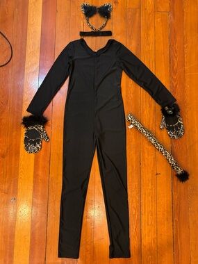 Leopard Cat Costume Juniors Small Bodysuit Ears Tail Paws 5 Piece Halloween